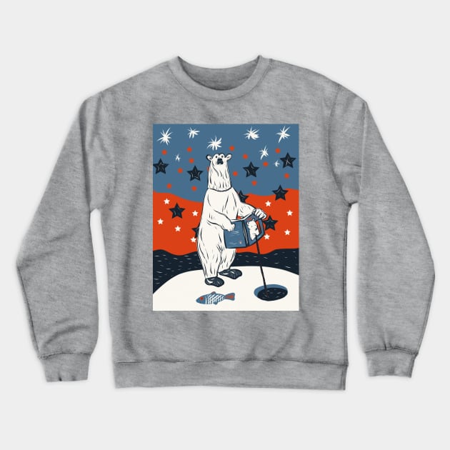 Funny polar bear fishing and reading on the floe Crewneck Sweatshirt by Mimie20